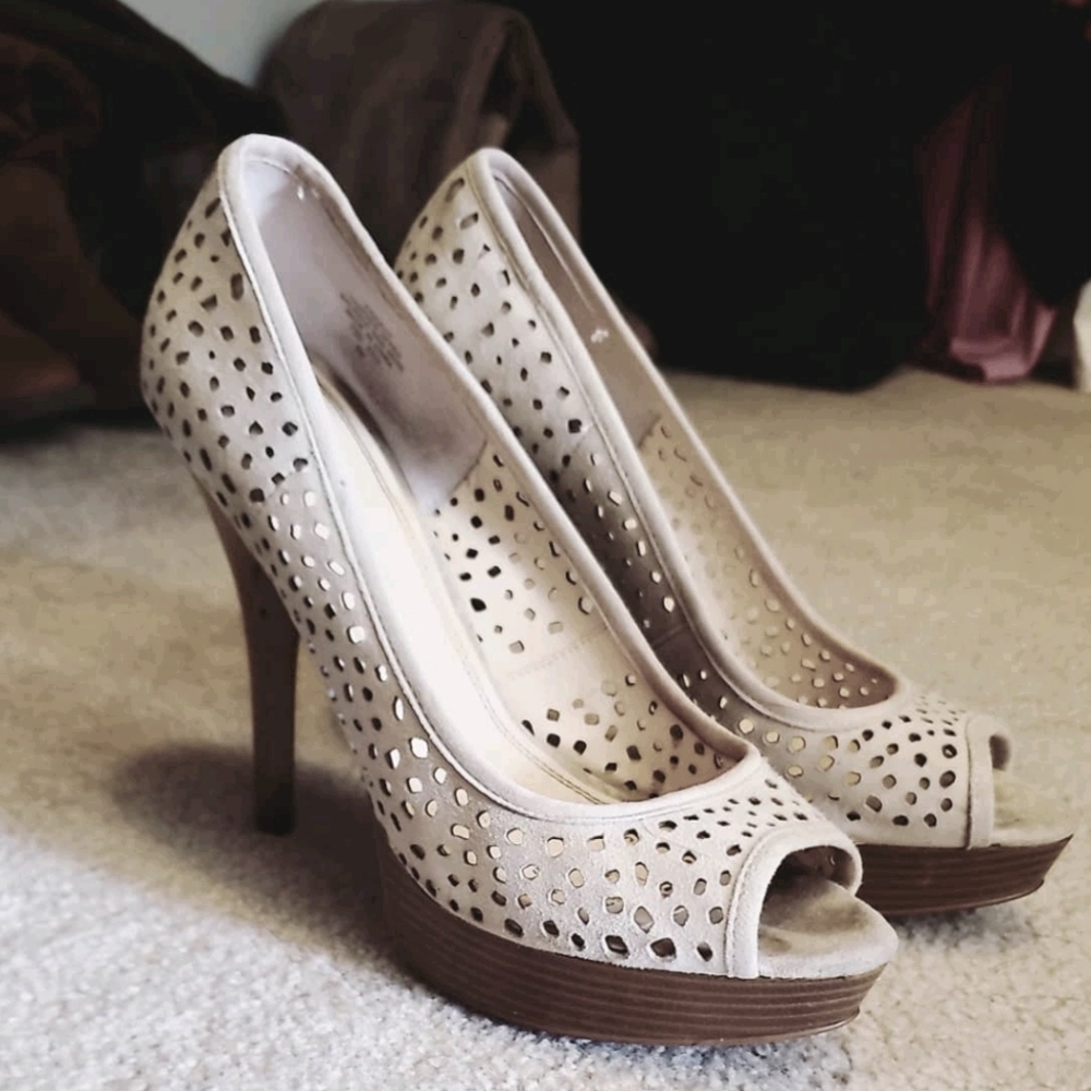 Laser Cut Peep Toe Pumps